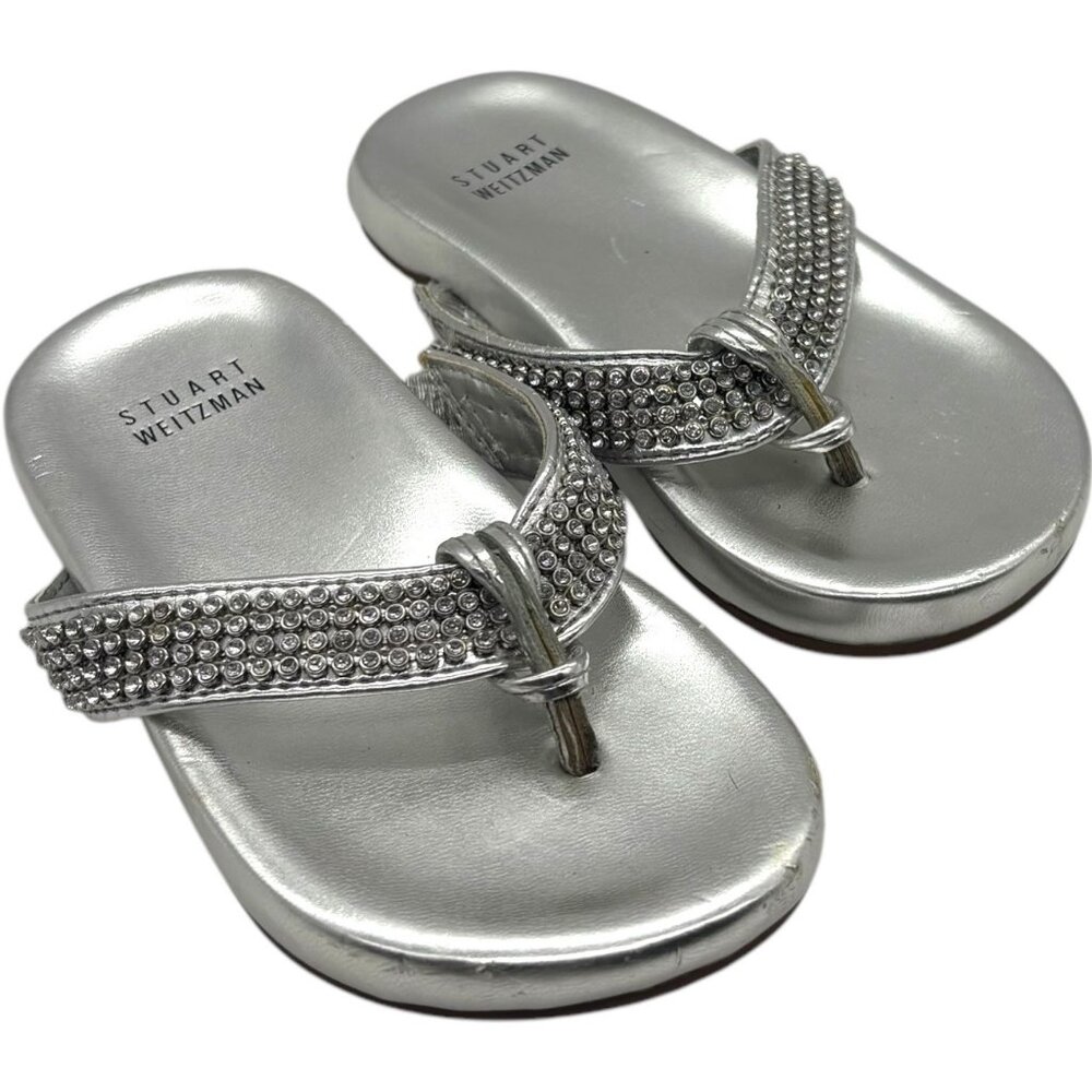 Stuart Weitzman Crystal Embellished Thong Sandal Flip Flop 8 Bling Glam Metallic